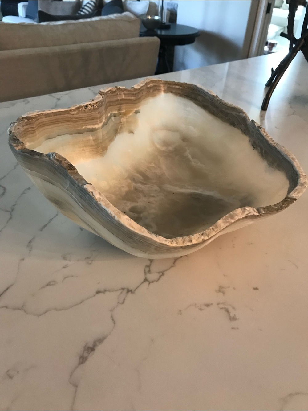 The Phillips Collection Onyx Sculptural Bowl in Cream and Tan